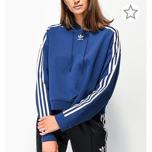 Adidas 3 Stripe Dark Blue Crop Hoodie